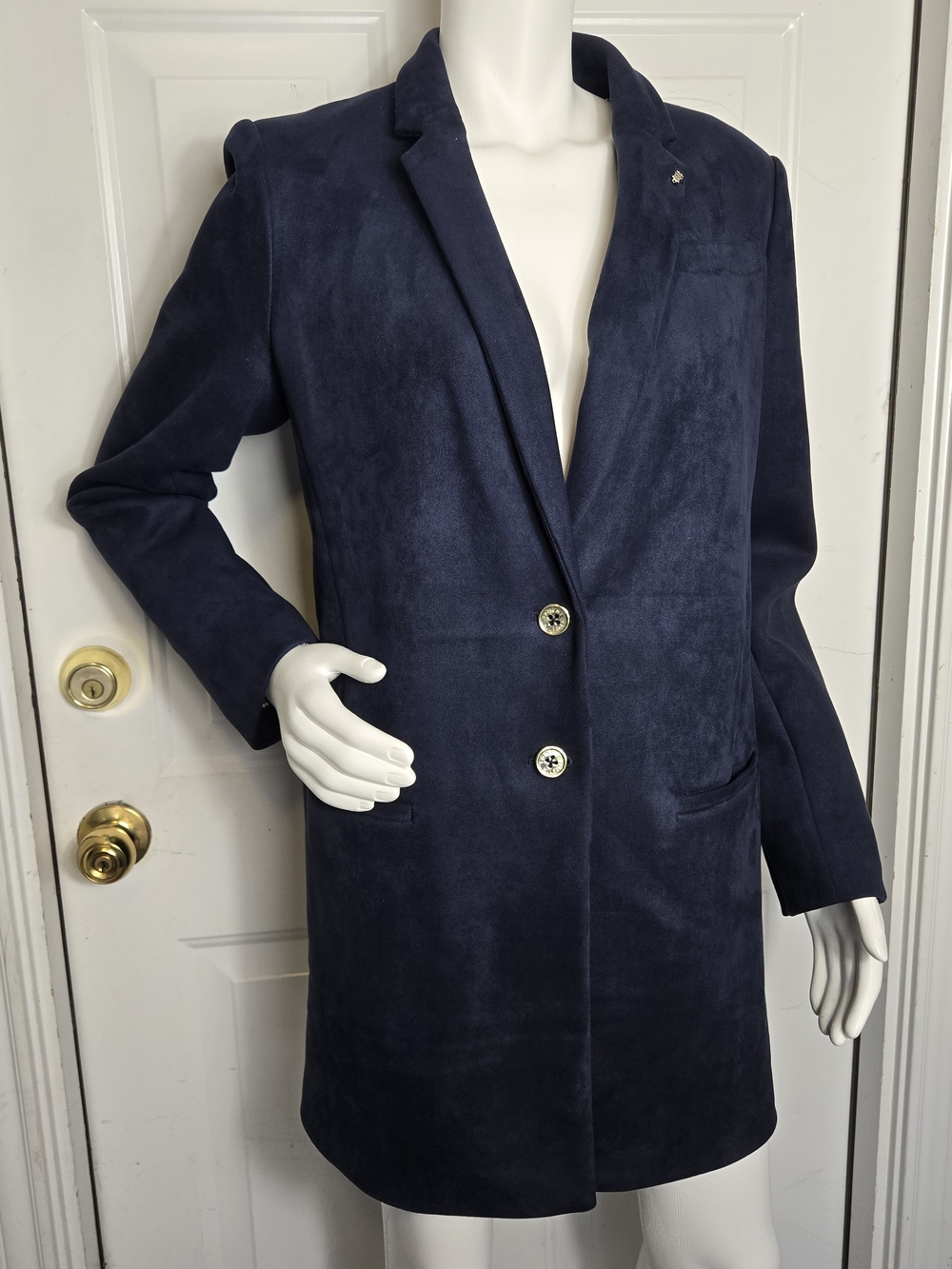 Tommy Hilfiger Blue Faux Suede Classic Blazer Coat Size 12